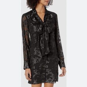 RACHEL Rachel Roy Tie Neck Jacquard Chiffon Dress